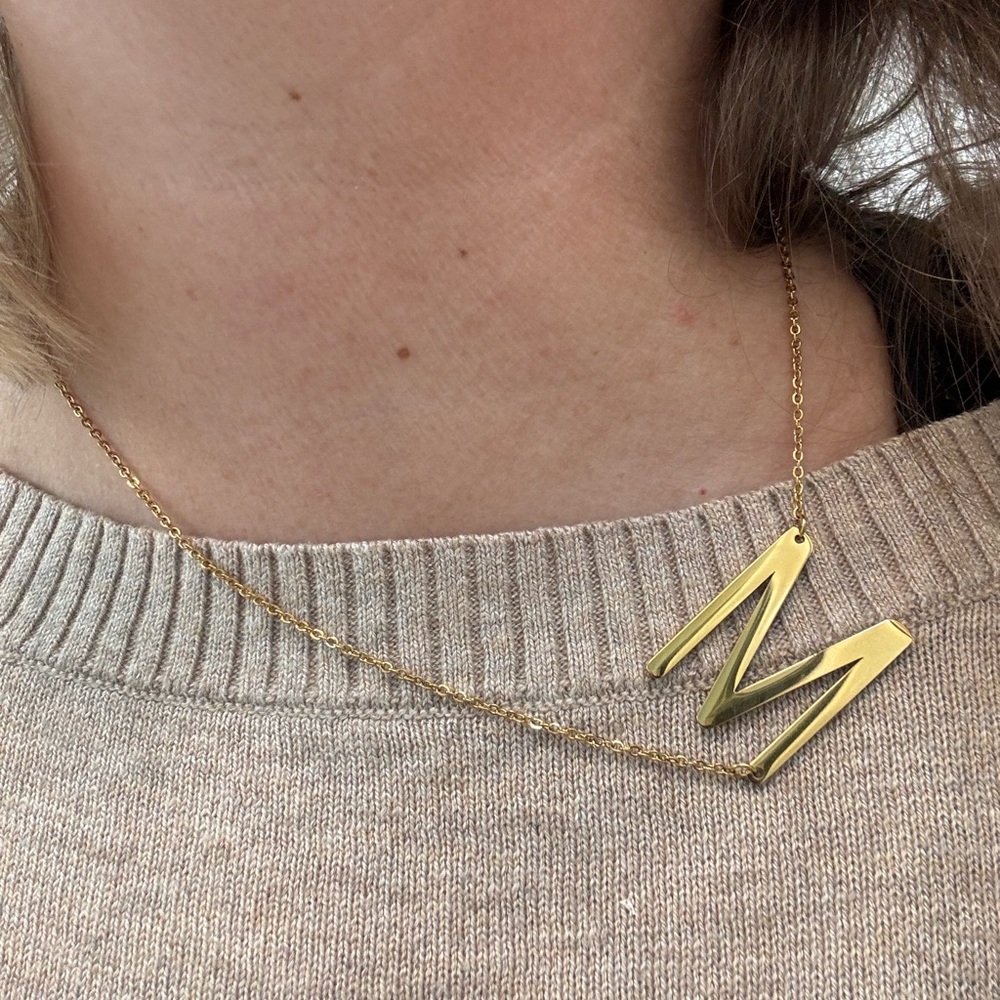 Gold Statement Initial Necklace - image 2